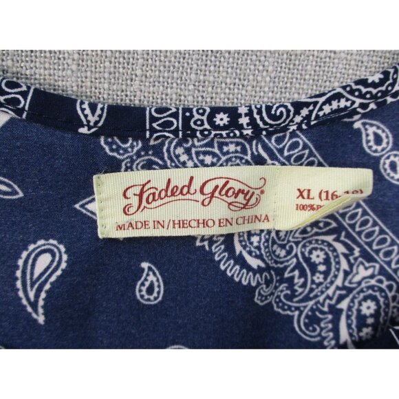 Navy Blue Bandana Print Sleeveless Tank Top By Faded Glory - Picture 2 of 7